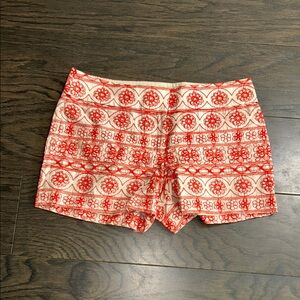 LOFT High Waist Red and Cream Patterned Shorts